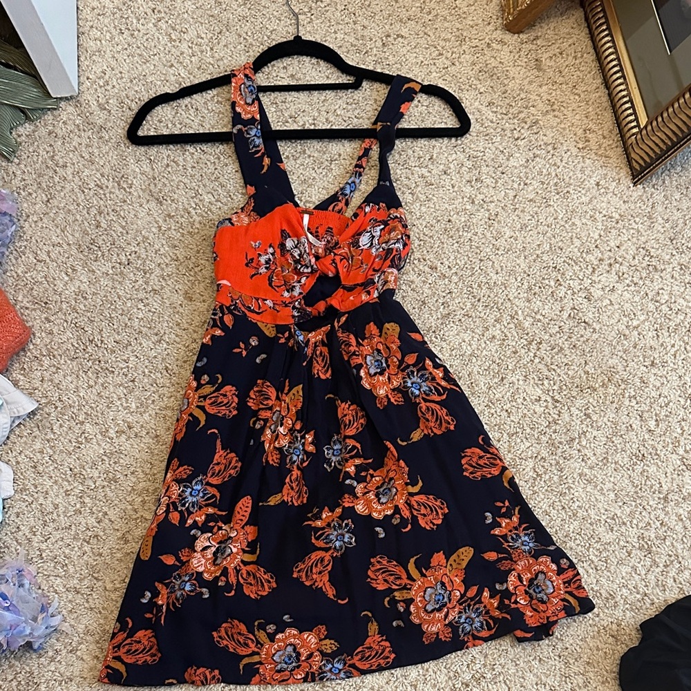 Free People Orange and Navy Dress
